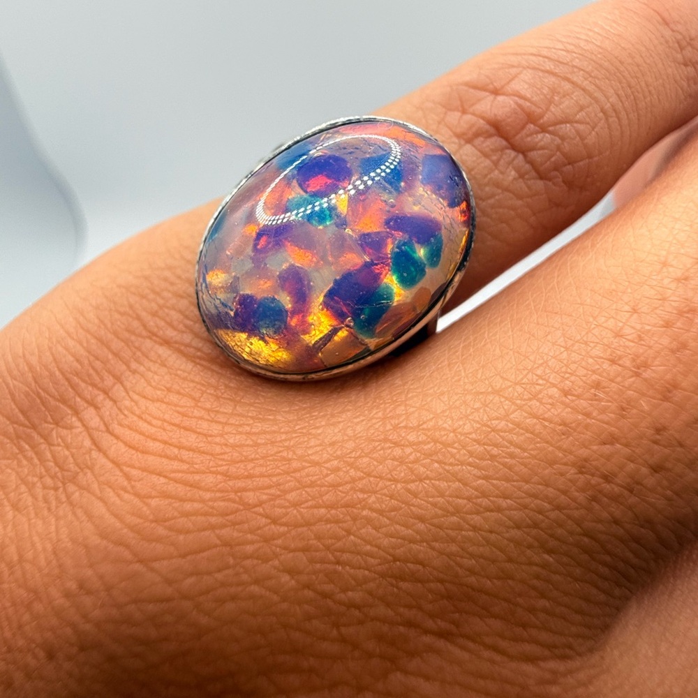 925 Sterling Silver Multicolor Stone Ring View 6